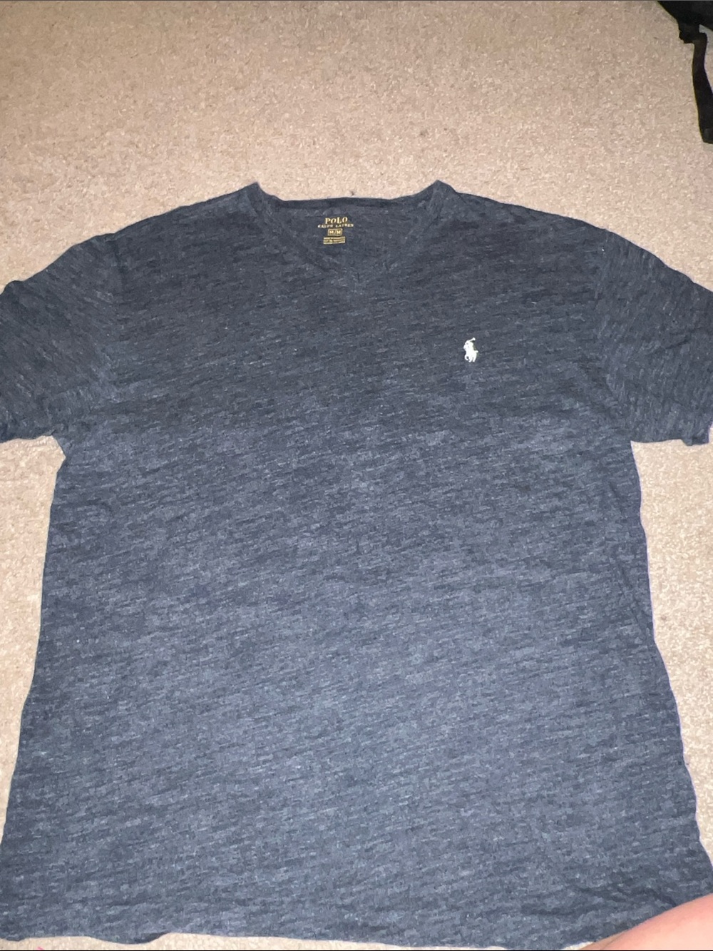 Polo by Ralph Lauren Men's Heather Navy V‑Neck Polo Tee with White Logo